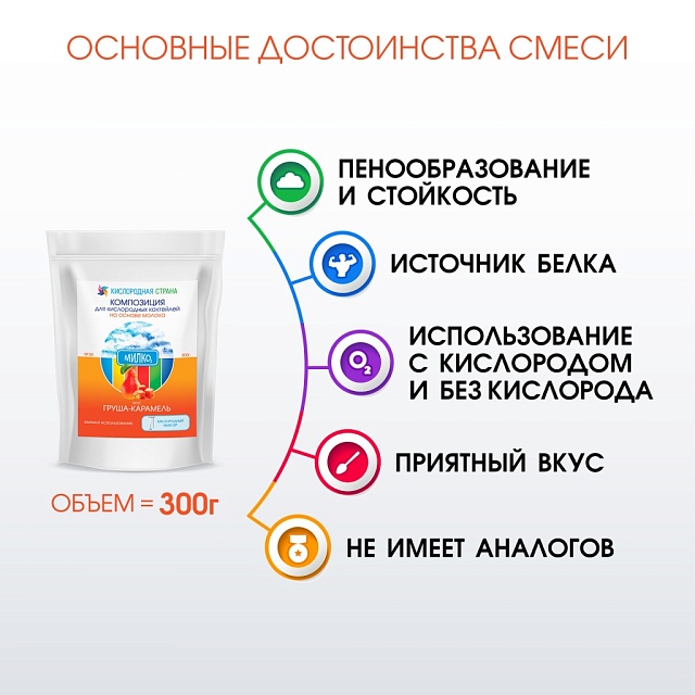 Со вкусом ГРУШИ-КАРАМЕЛИ. Композиция для кислородно-молочных коктейлей